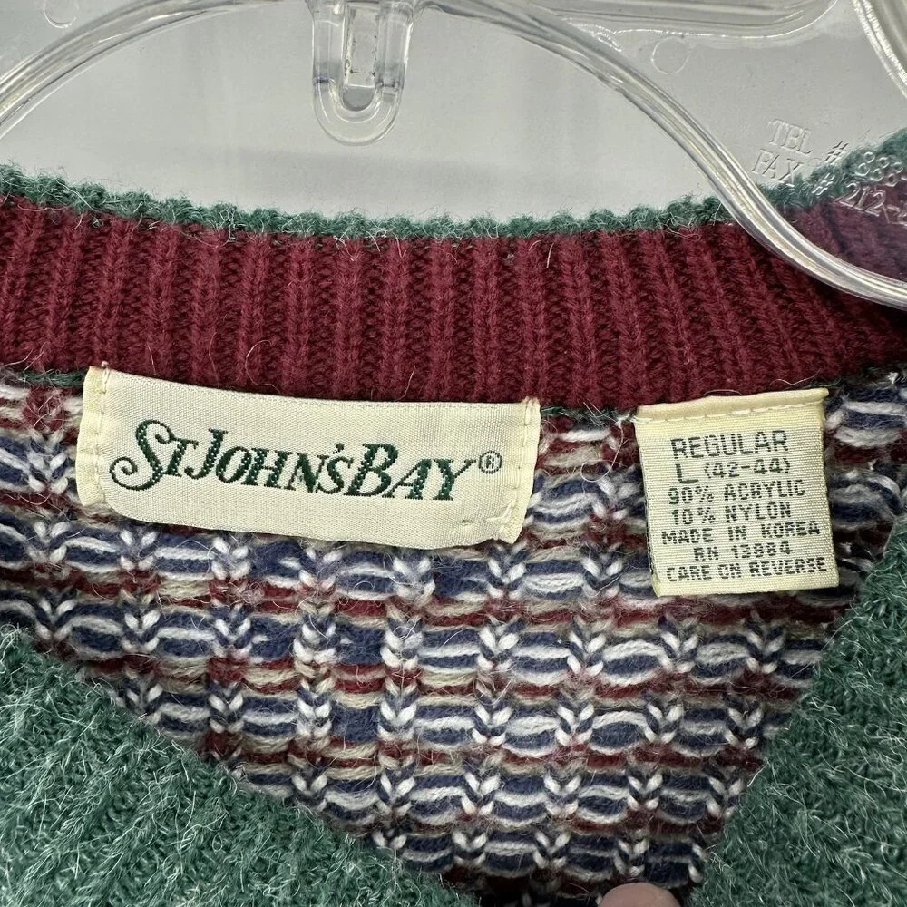 vintage 90s CREWNECK GRAPHIC PRINT SWEATER pullover chunky knit retro colorful L